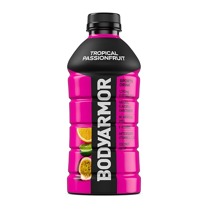 BODYARMOR Sports Drink Sports Beverage, Tropical Passionfruit, Coconut Water Hydration, Natural Flavors With Vitamins, Potassium-Packed Electrolytes, Perfect For Athletes, 28 Fl Oz (Pack of 15)