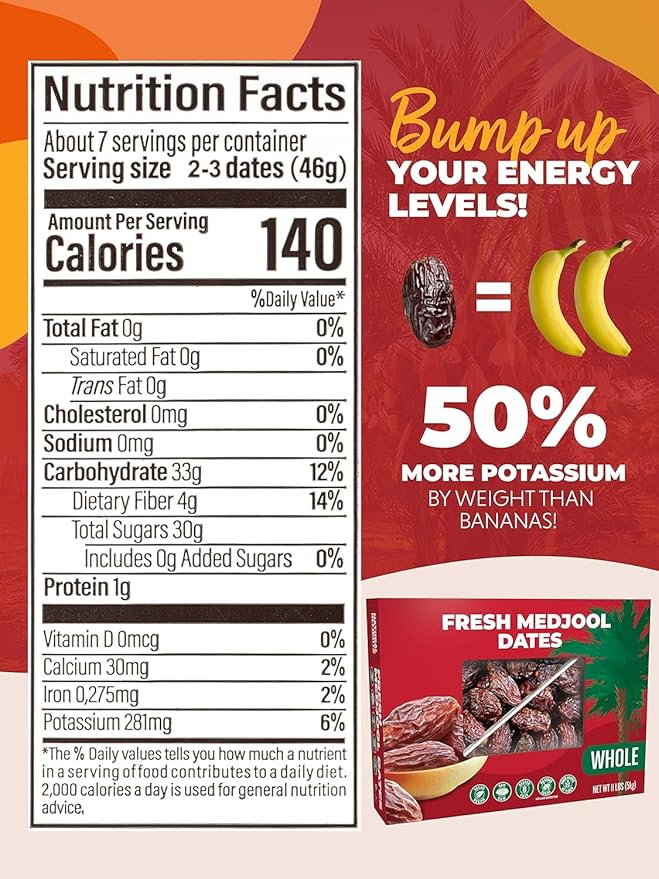 Natural Delights Medjool Dates Whole - Non-GMO Verified Fruit, Good Source of Fiber & Potassium, Naturally Sweet, Snack for On-the-Go, Large & Plump Dates - Bulk 11 lb Box (Pack of 2)
