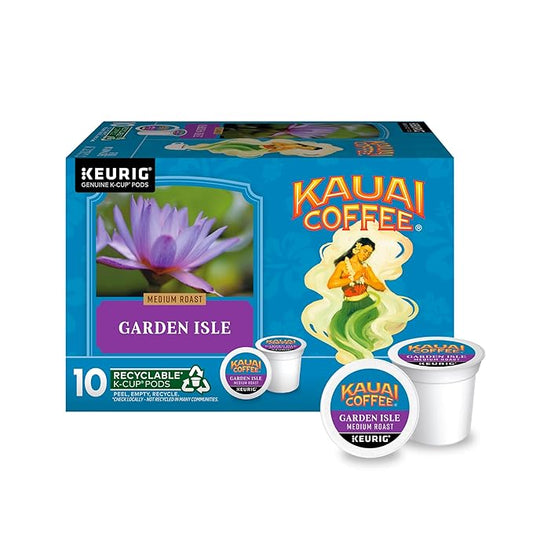 Kauai Coffee K-Cup Pods for Keurig Brewers – Arabica Coffee, 10% Hawaiian – Medium Roast, Bright Aroma With Light Floral Notes – Garden Isle, 1 Pack of 10 Single Serve K-Cups
