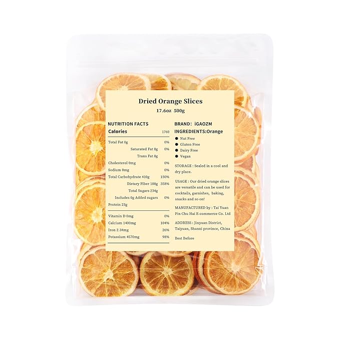 iGAOZM Dry Orange Slices,17.6oz/500g,Dehydrated Orange Slices,No Sugar Added, Citrus slices,Edible Dried Orange Slices for Cocktails,Cakes,Citrus Garnish,Potpourri Decor