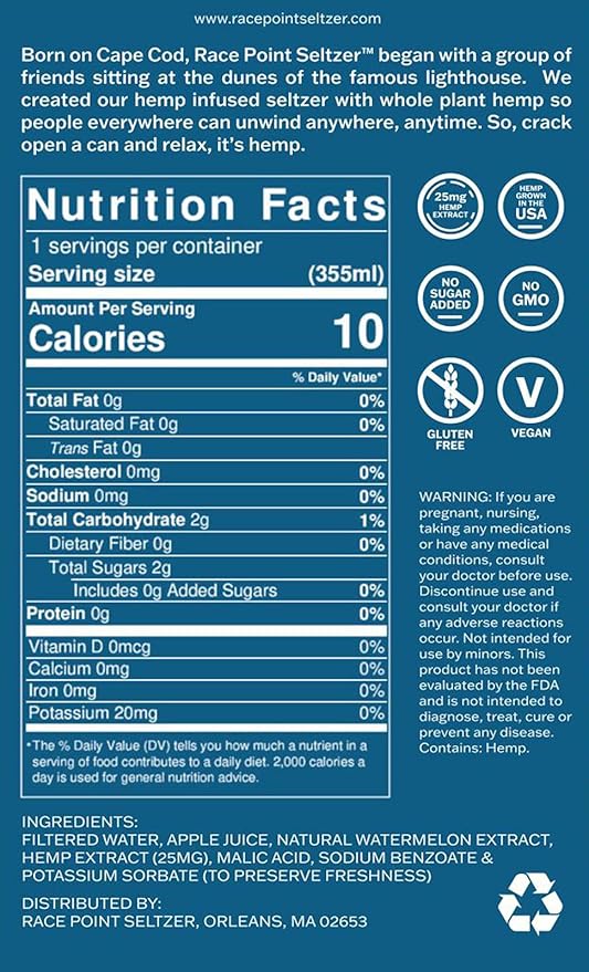 Race Point Seltzer Infused Sparkling Flavored Water ??All-Natural Flavor Drink- Refresh, Relax, Unwind, Refocus & Find Balance, Non-GMO, No Added Sugar, 0 Sodium, Pack of 8 Seltzer Water Cans (Watermelon)