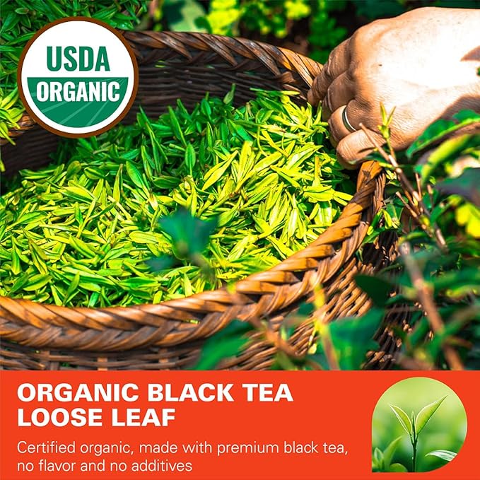WT WEETEE Organic Black Tea Loose Leaf, 110+ Cups, Made of Flowery Orange Pekoe Black Tea Leaves, No Bitter & Rich Flavor, Premium Loose Leaf Black 228g /8oz