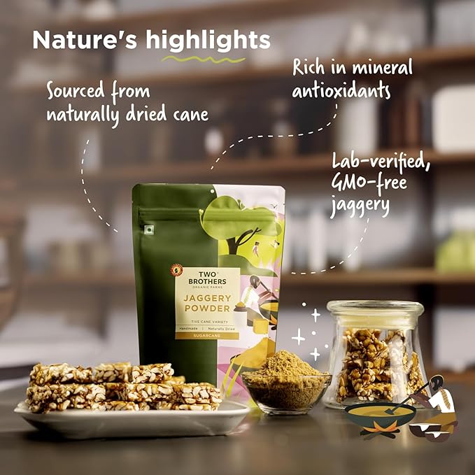 Jaggery Powder made from Juiciest Sugarcane | No Sulphur, No Chemicals | Best Alternative of Sugar | Natural Sweetener | 16 Oz from Two Brothers Organic Farms