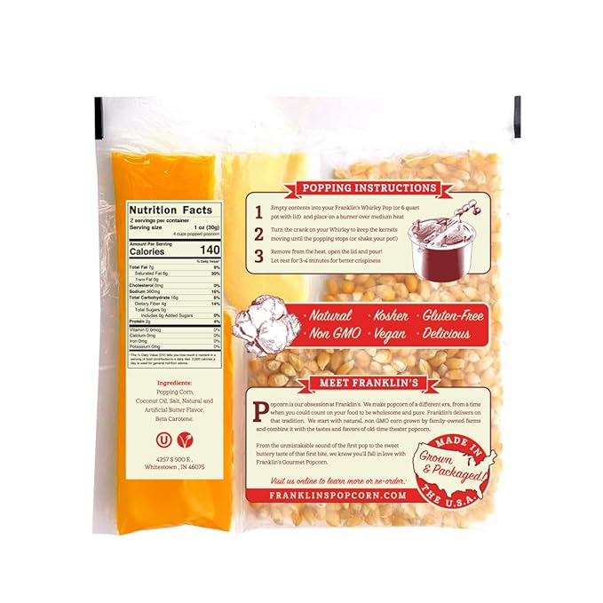 Franklin?셲 Gourmet Popcorn All-In-One Popcorn Packs for Popcorn Machine - 8oz Pack of 10 - Made in USA - Packs of Corn Kernels with Buttery Salt & Oil