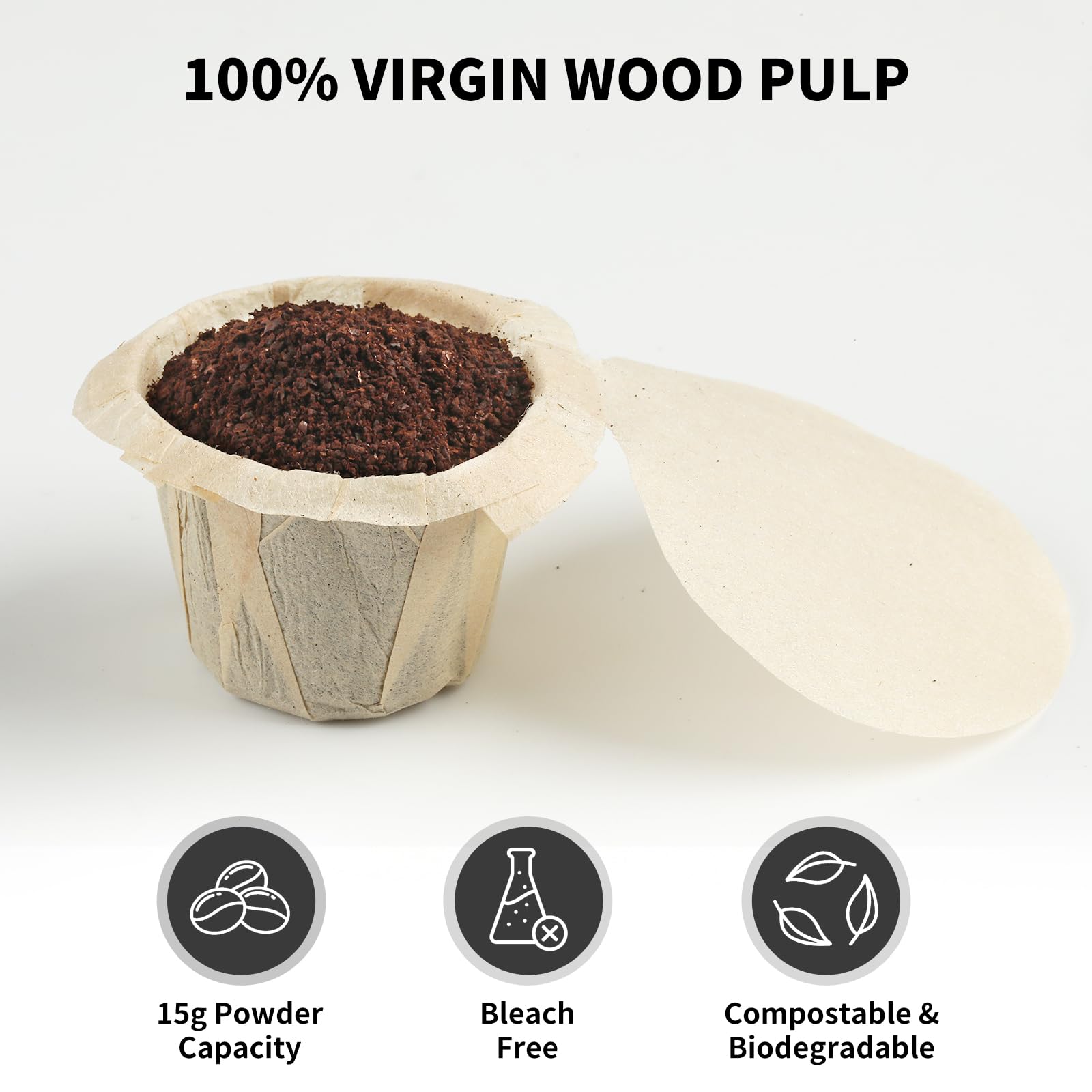 Fanativita 100ct K Cup Coffee Filters with Genius Lid, Unbleached