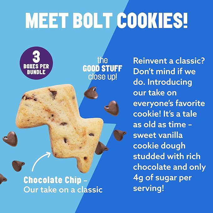 Mavericks Chocolate Chip Bolt Cookies - Plant-Based Chocolate Chip Cookies, Healthy, Plant Based Snack for Kids, Nut Free, 40% Less Sugar - 7 oz Box (1 Pack)