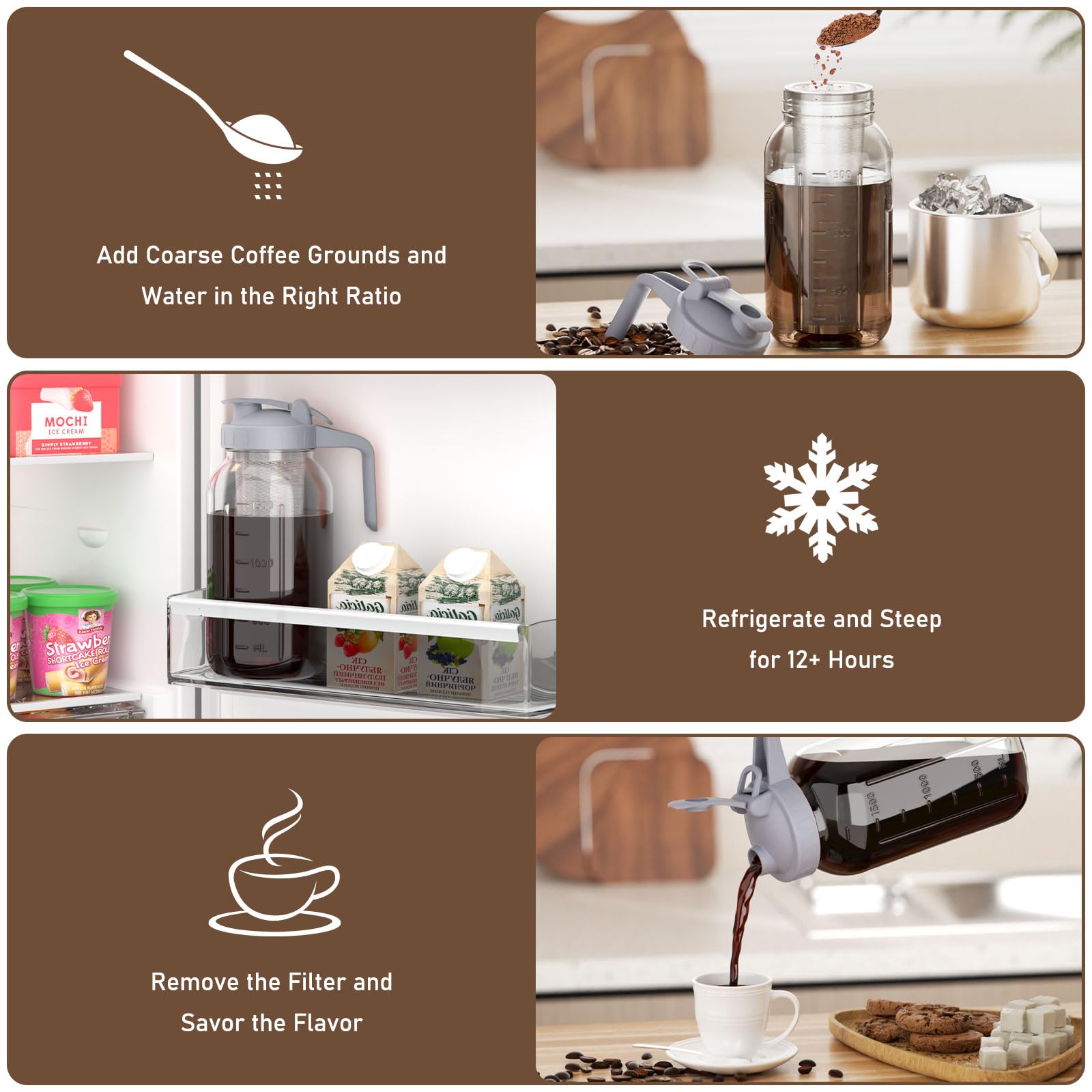 JunVpic Cold Brew Coffee Maker, 64 oz Glass Mason Pitcher