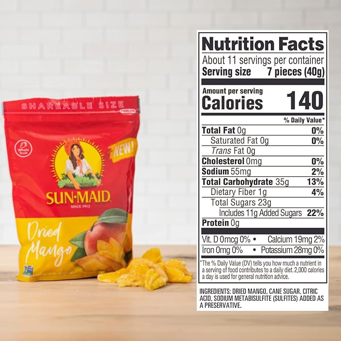 Sun-Maid Dried Mangos - 15 oz Resealable Bag - Dried Mango Slices - Dried Fruit Snack for Lunches, Snacks, and Natural Sweeteners (pack of 2)