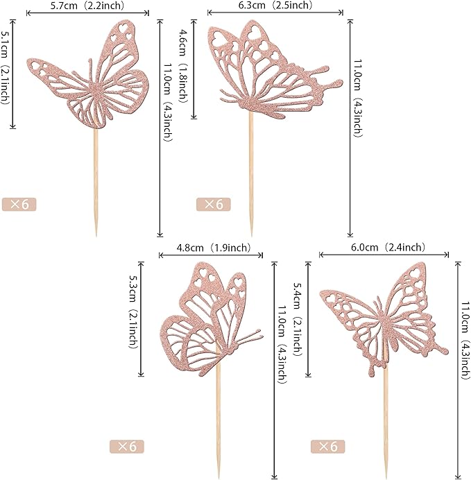 Rsstarxi 24 Pack Butterfly Cupcake Toppers Glitter Assembled Butterfly Baby Shower Cupcake Picks for Wedding Engagement Bridal Shower Kids Birthday Party Cake Decorations Supplies Rose Gold