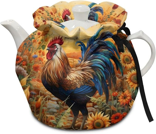 Rooster Kettle Cover for Dust Proof Teapot Insulated Sunflower Teapot Insulation Cover for Keeping Warm Tea Cup Warmer Cozy
