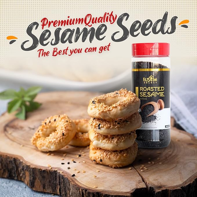 Fusion Select Roasted White Sesame Seeds - Natural Toasted Sesame Seeds - Crispy, Crunchy, Nutty Taste for Asian, Mediterranean & Middle Eastern Cuisine - Salad, Soup, Noodle & Sushi Topping