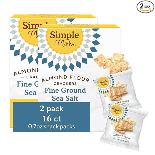 Simple Mills Almond Flour Crackers Snack Packs, Sea Salt, Gluten Free, Flax Seed, Sunflower Seeds, Corn Free, Good for Snacks, 6.5 oz, Pack of 2 (8 Bags per Box)