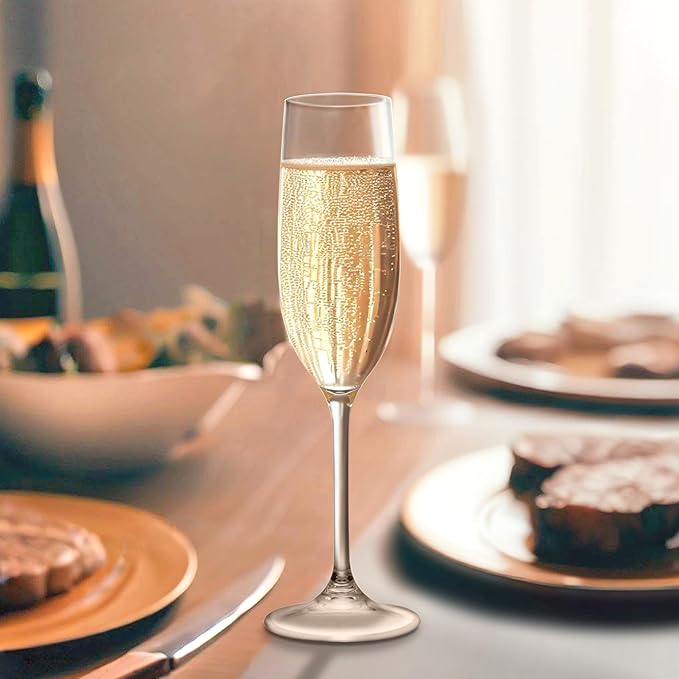 Amazing Abby - Crystal - 8-Ounce Unbreakable Tritan Champagne Flutes (Set of 6), Plastic Wine Glasses, Reusable, BPA-Free, Dishwasher-Safe, Perfect for Poolside, Outdoors, Camping, and More