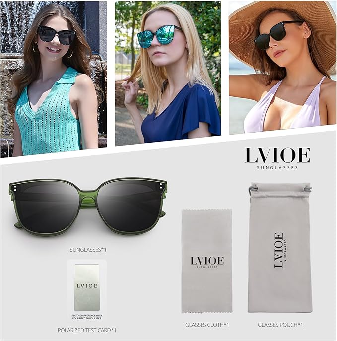 LVIOE Oversized Polarized Sunglasses for Women Trendy Large Cat Eye UV Protection Shade LS1627s