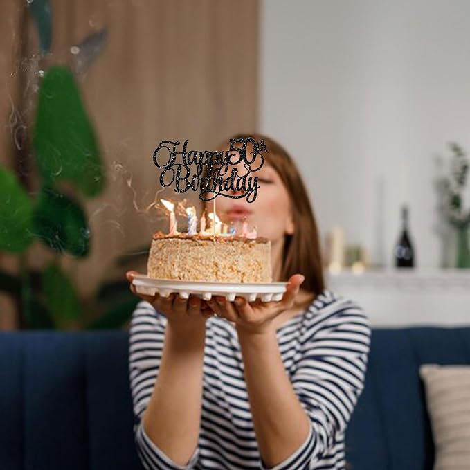 1 Pack Happy 50th Birthday Cake Topper Gold Glitter Number 50 Fifty Years Old Birthday Cake Pick Decoration For 50th Birthday Celebrating Anniversary Party Supplies