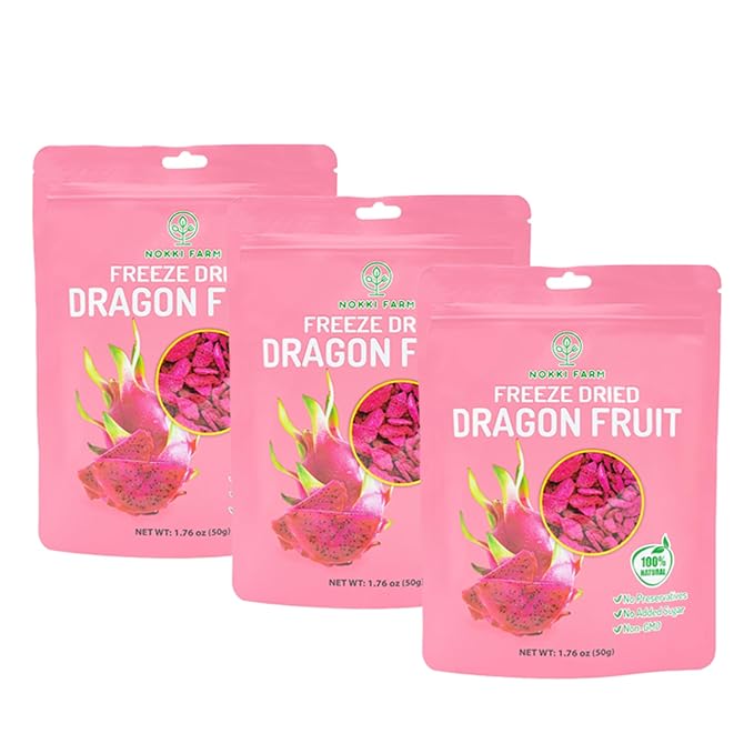 NOKKI FARM Freeze Dried Dragon Fruit - Healthy & Exotic Tropical Superfood Snacks, No Added Sugar or Preservatives, Kid-Approved, Shelf-Stable & Portable for On-The-Go Snacking - 1.76 Oz (Pack of 3)