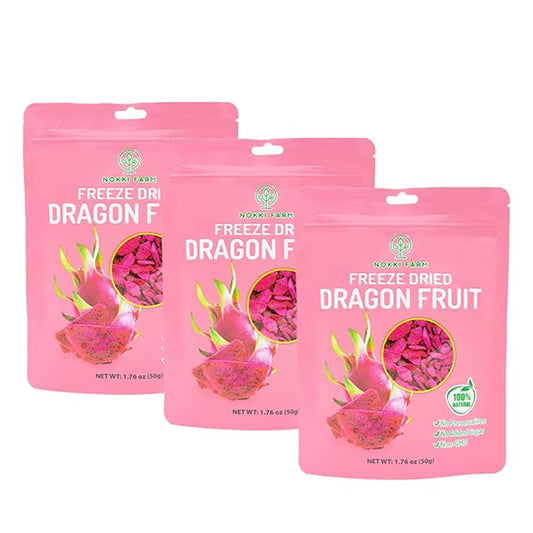NOKKI FARM Freeze Dried Dragon Fruit - Healthy & Exotic Tropical Superfood Snacks, No Added Sugar or Preservatives, Kid-Approved, Shelf-Stable & Portable for On-The-Go Snacking - 1.76 Oz (Pack of 3)
