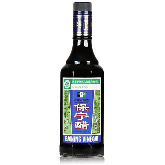 NPG Baoning Vinegar 16.9 Fl Oz, Barrel Aged Black Rice Vinegar, Authentic from Sichuan, Artisan Crafted, Naturally Brewed Chinese Black Vinegar For Dumplings, Xiao Long Bao, Sushi, Salad, Marinade, Stir Fry