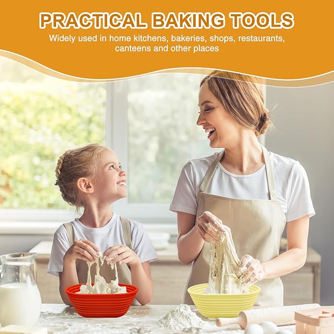 Silicone Banneton, Sourdough Bread Baskets (Set of 6, 6.5 Inch), Oval Proofing Bread Bowls with Starter Kit, Bread Making Baking Supplies