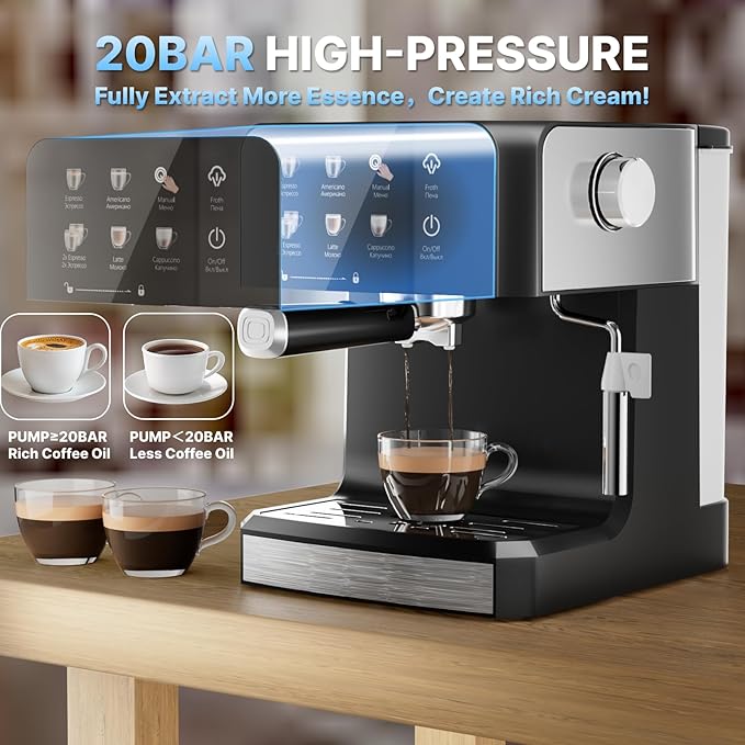 Espresso Machine with Steam Milk Frotherç«?0 Bar Expresso Coffee Machines for Home-Espresso Maker with 52oz Water Tank-Barista Coffee Maker for Americano Cold Brew Latte Cappuccino