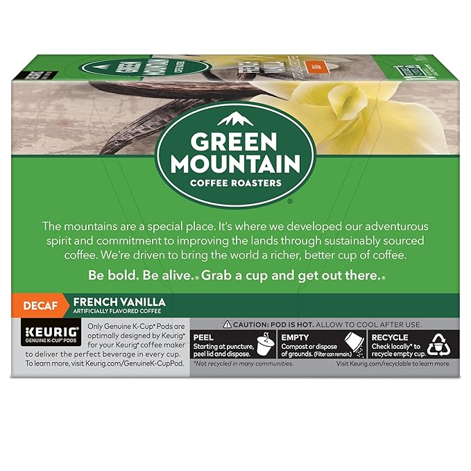 Green Mountain Coffee Roasters French Vanilla Decaf Keurig Single-Serve K-Cup pods, Light Roast Coffee, 60 Count (6 Packs of 10)