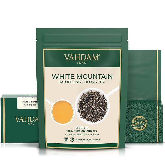VAHDAM White Mountain Oolong Tea Loose Leaf (25 Cups/1.76oz) Pure Oolong Tea Leaves | High Elevation Grown | Vacuum Sealed | Brew Hot, Iced, Kombucha