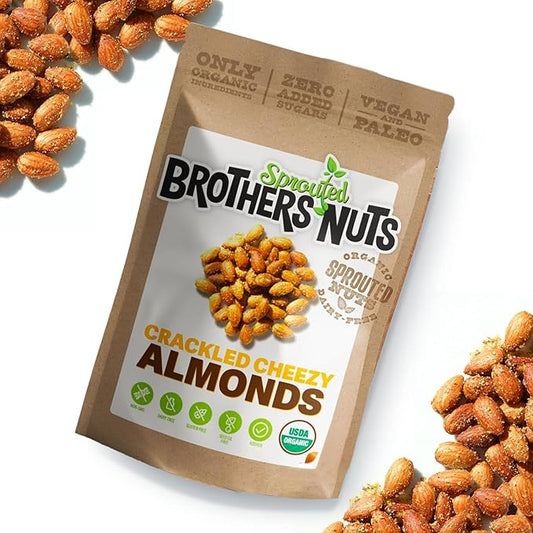 Brothers Nuts Crackled Cheezy Almonds – Organic, Sprouted Almonds – Healthy Keto Snack – Vegan, Gluten-Free, Kosher – No Preservatives - 6 oz