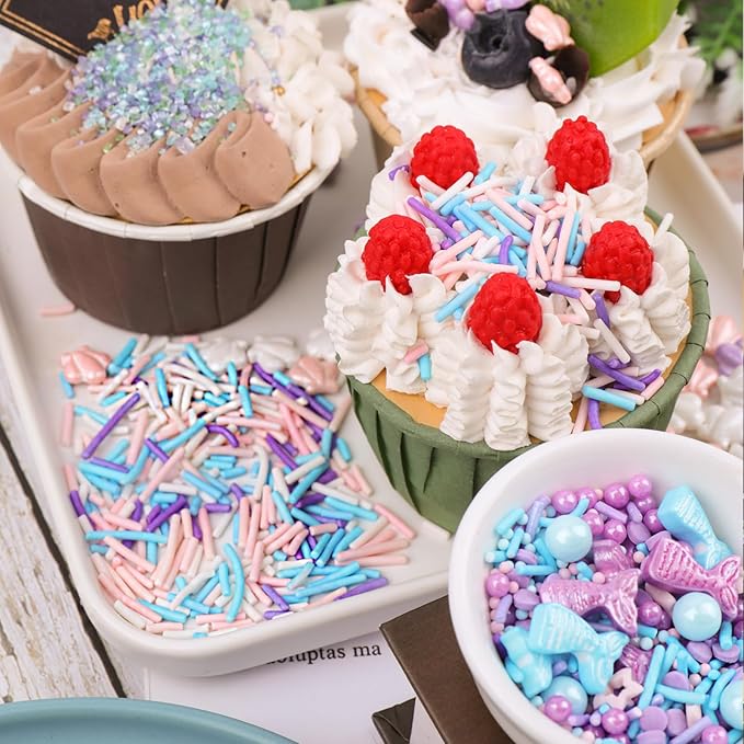 Pastel Mermaid Sprinkles for Cake Decorating, Ocean Seashell Sprinkles with Jimmies and Sanding Sugar for Ice Cream Cupcakes Brownie Cookie Baking Topping