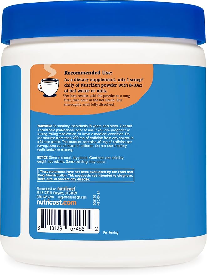 Nutricost Nutrizen AM Focus Adaptogenic Mushroom Drink (Hot Cocoa Flavored) 30 Servings - Includes Reishi, Lion's Mane, Shiitake, Cordyceps