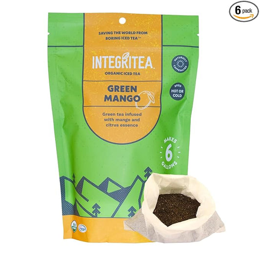 IntegriTEA Green Mango Flavored Green Tea, 6 Organic Unsweetened Iced Tea Bags, 6 Gallons, Hot or Cold Brew, Fairly & Sustainably Sourced