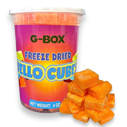 G-Box Freeze-Dried Orange Jello Cubes - 4 oz | USA-Made Freeze Dried Jelly | Freeze-Dried Candy| Trending TikTok Snack, perfect for TikTok Trend Items, Fruit Jelly Candy (Orange Jelly Snack, Large)