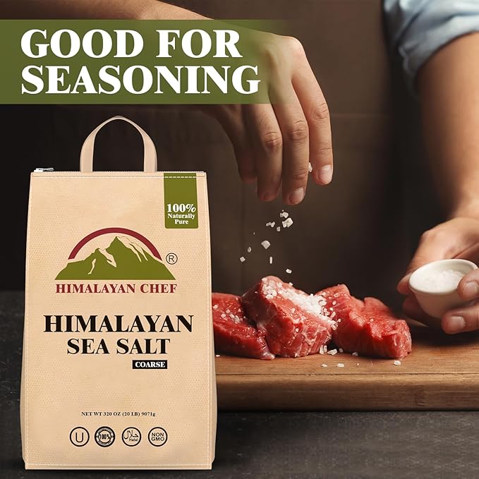 Himalayan Chef Sea Salt, Coarse Grain, 640 Ounces Mineral Salt, Pure & Natural Sun Dried Sea Salt, Unrefined, Gluten Free, Grinder Refill Sea Salt, 320 Ounce/Each (Pack of 2)