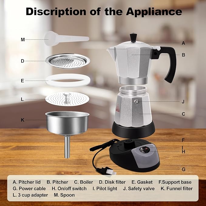 Electric Aluminum Moka Pot 5-6 Cup 270ml Espresso Maker with Detachable Base Ideal Coffee Makers for Home MochaPot Italian and Cuban Cafì±?Coffeemaker Espressomaker CoffeePot Silver