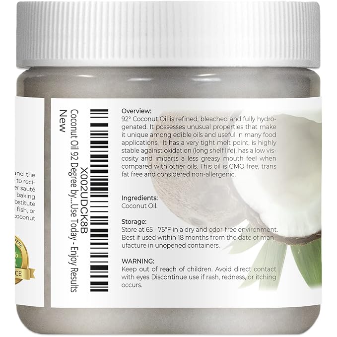 Coconut Oil 92 Degree by Velona - 4 fl oz | 100% Pure and Natural Carrier Oil | in jar | Refined, Cold pressed | Skin, Face, Body, Hair Care | Use Today - Enjoy Results