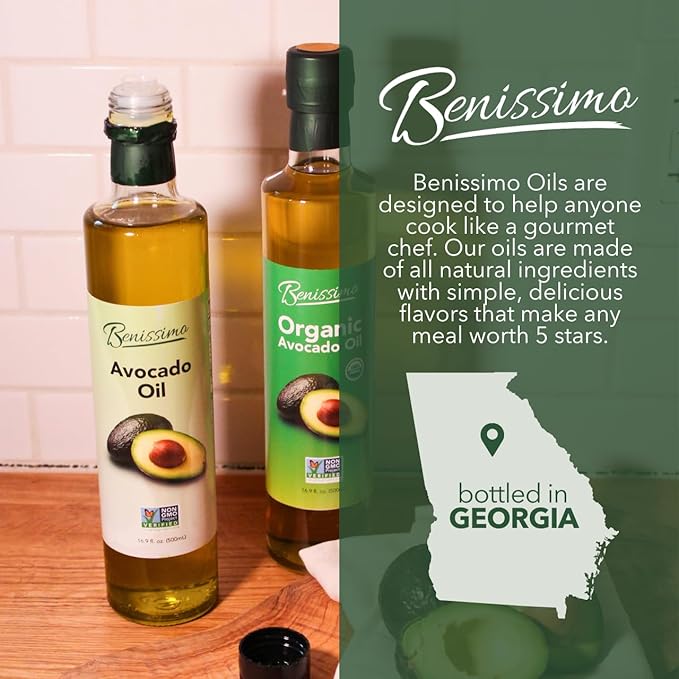 100% Pure Avocado Oil in Glass Bottle, Allergen-Free and Non-GMO, Premium Cold-Pressed Cooking Oil for Saut챕ing, Baking, Grilling, and Salad Dressings, 8.45 fl oz