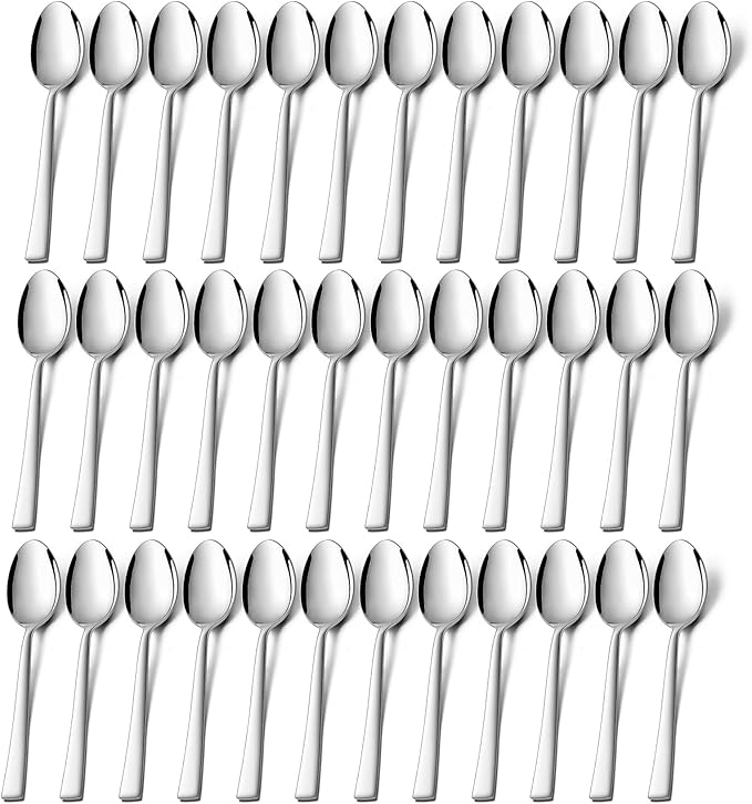 P&P CHEF Teaspoon Set (36 Pieces), 6.7" Stainless Steel Mini Tea Spoons, Premium Stirring Silverware, Kitchen Dessert Coffee Spoon Set, Mirror Finish & Dishwasher Safe