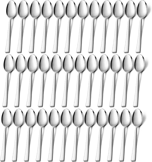 P&P CHEF Teaspoon Set (36 Pieces), 6.7" Stainless Steel Mini Tea Spoons, Premium Stirring Silverware, Kitchen Dessert Coffee Spoon Set, Mirror Finish & Dishwasher Safe