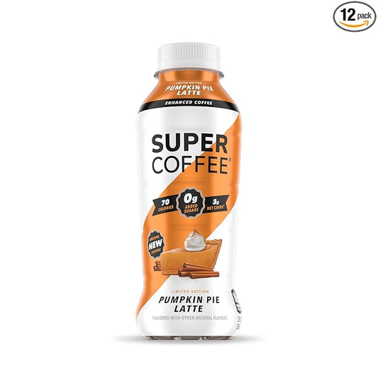 Super Coffee, Keto Protein Coffee, Pumpkin Pie Latte (12 Ounce Bottles, Pack of 12) - Low Net Carbs, No Added Sugar, Keto Friendly, 10g of Protein, Low Calorie, Iced Smart Coffee Drinks