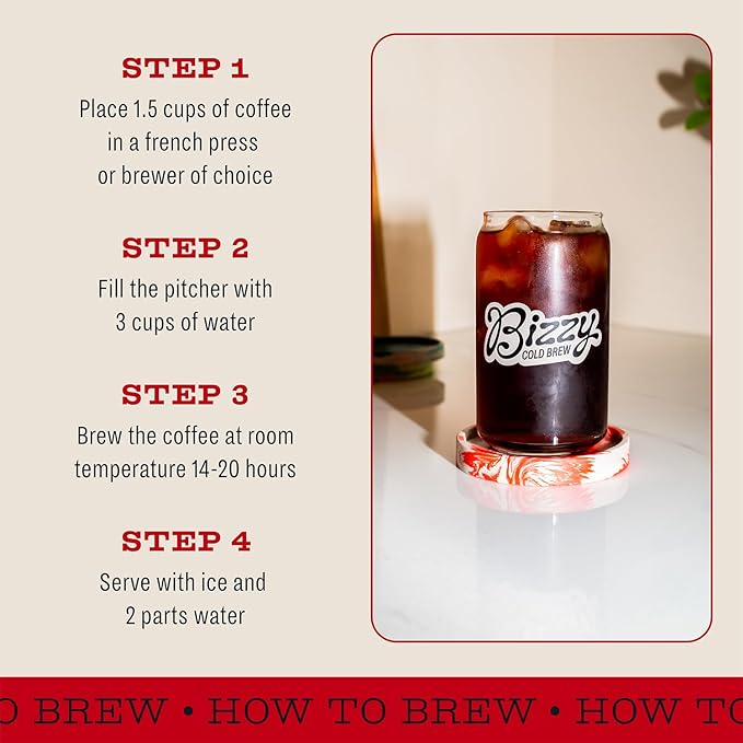 Bizzy Organic Cold Brew Coffee | Smooth & Sweet Blend | Coarse Ground Coffee | Medium Roast | Micro Sifted | Specialty Grade | 100% Arabica | 2 LB