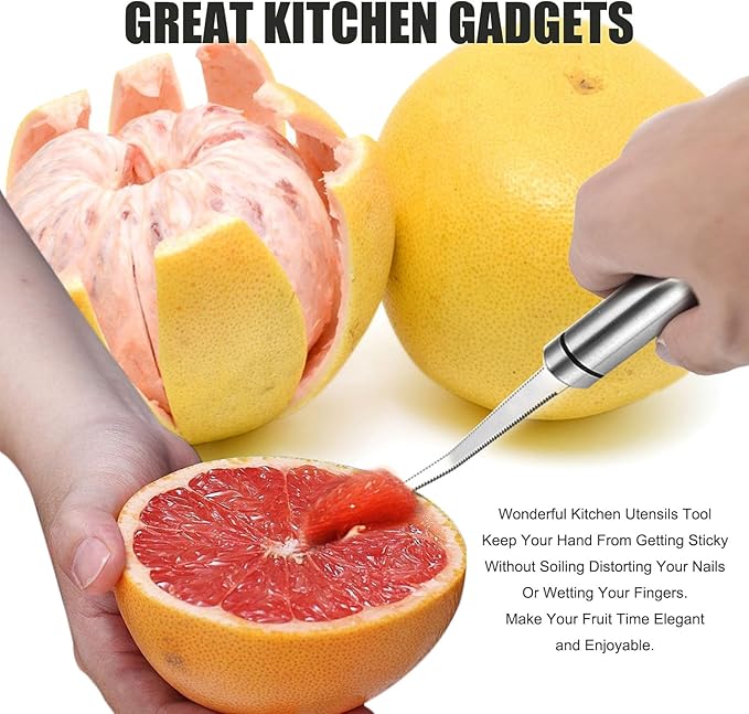 Grapefruit Spoon Knife Serrated Edge Stainless Steel Fruit Knife Grapefruit Utensils Tool Dessert Spoons for Citrus Lemon Kiwi Melon Pitaya Apple Fruit Puree