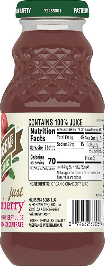 R.W. Knudsen Organic Just Cranberry Juice, 8 fl oz (12 Pack)