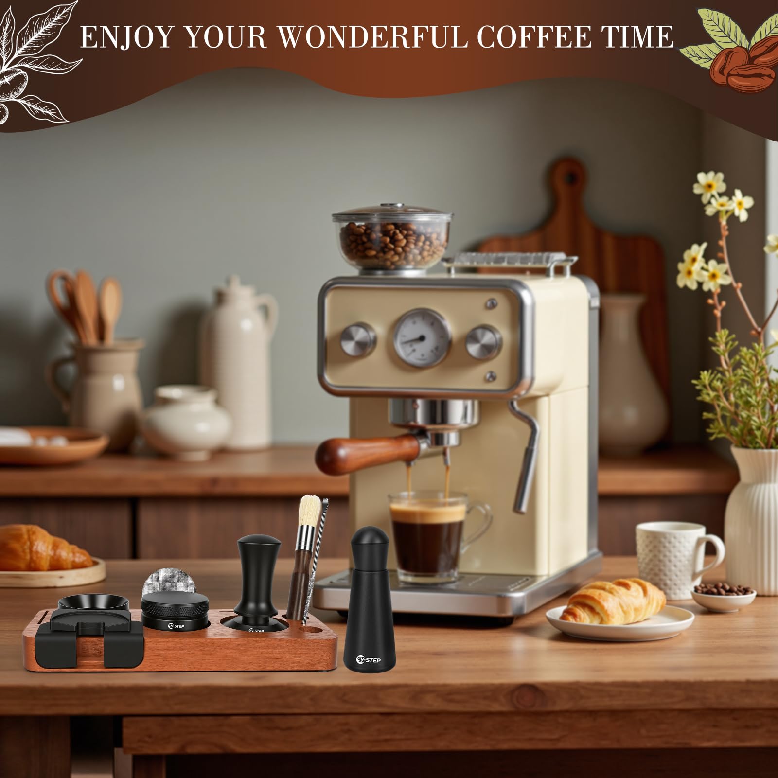 Y-Step 8 Pcs Espresso Accessories Kit, 51mm Espresso Tamper Kit Espresso Tools Barista Kit &