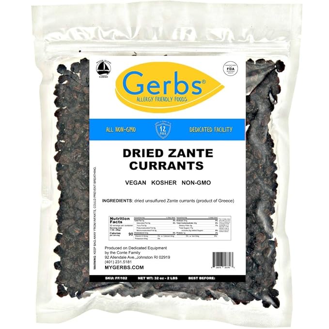 Gerbs Dried Zante Currants 2 lbs. | Unsulfured, No Additives, Resealable Bag | Naturally Bold & Tart Flavor | Top 14 Allergen-Free