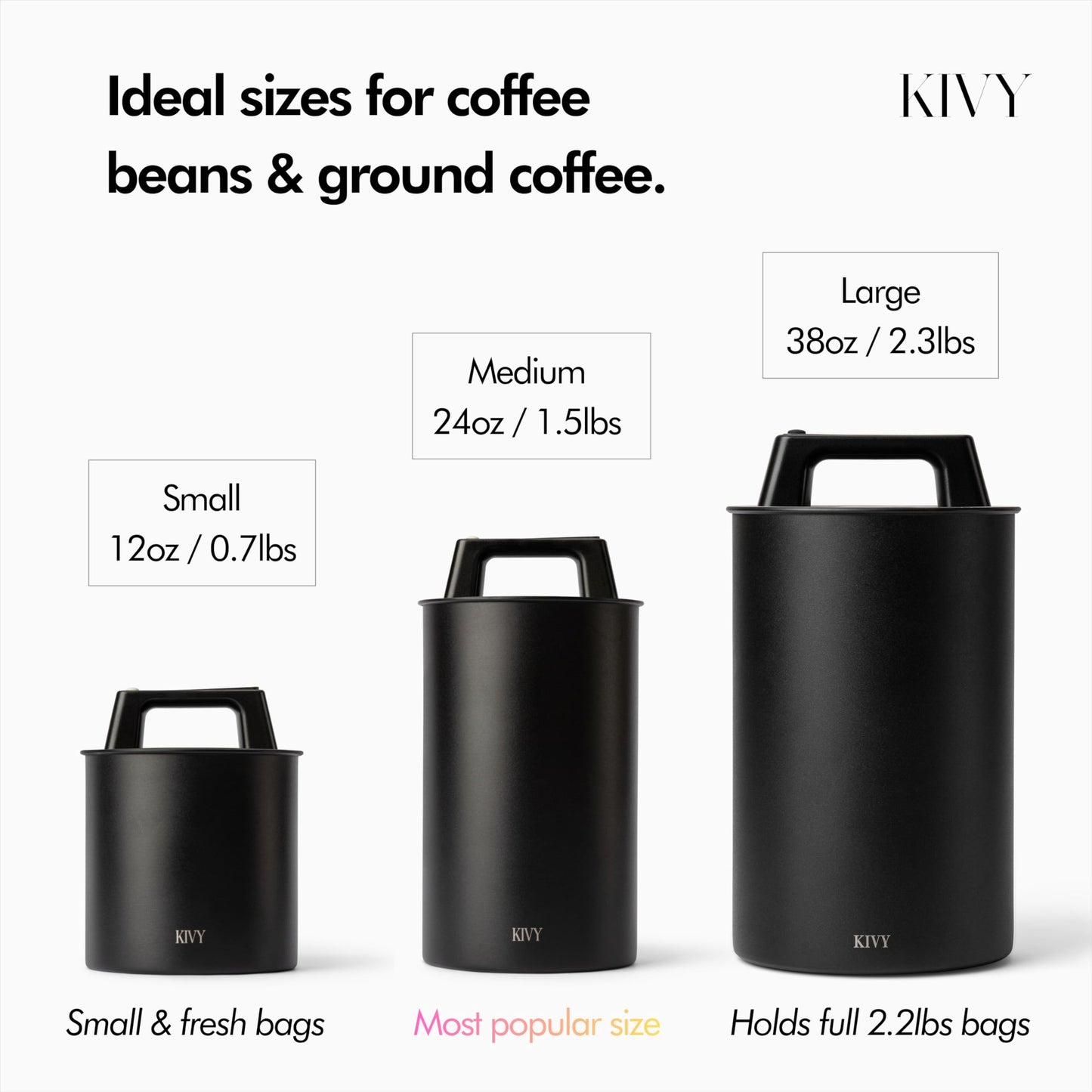 KIVY Vacuum Coffee Canister - Push Lid Preserves Coffee Aroma & Oil