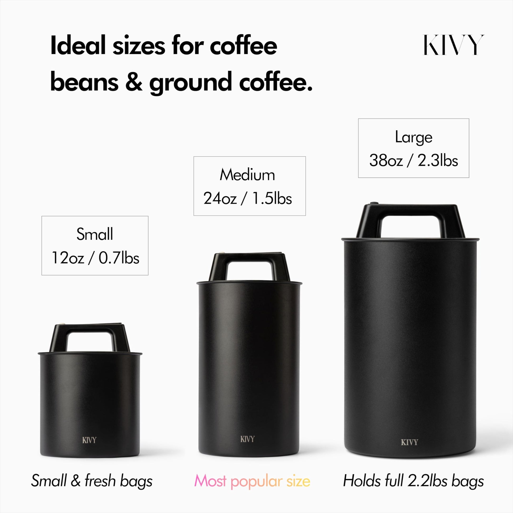 KIVY Vacuum Coffee Canister - Push Lid Preserves Coffee Aroma & Oil