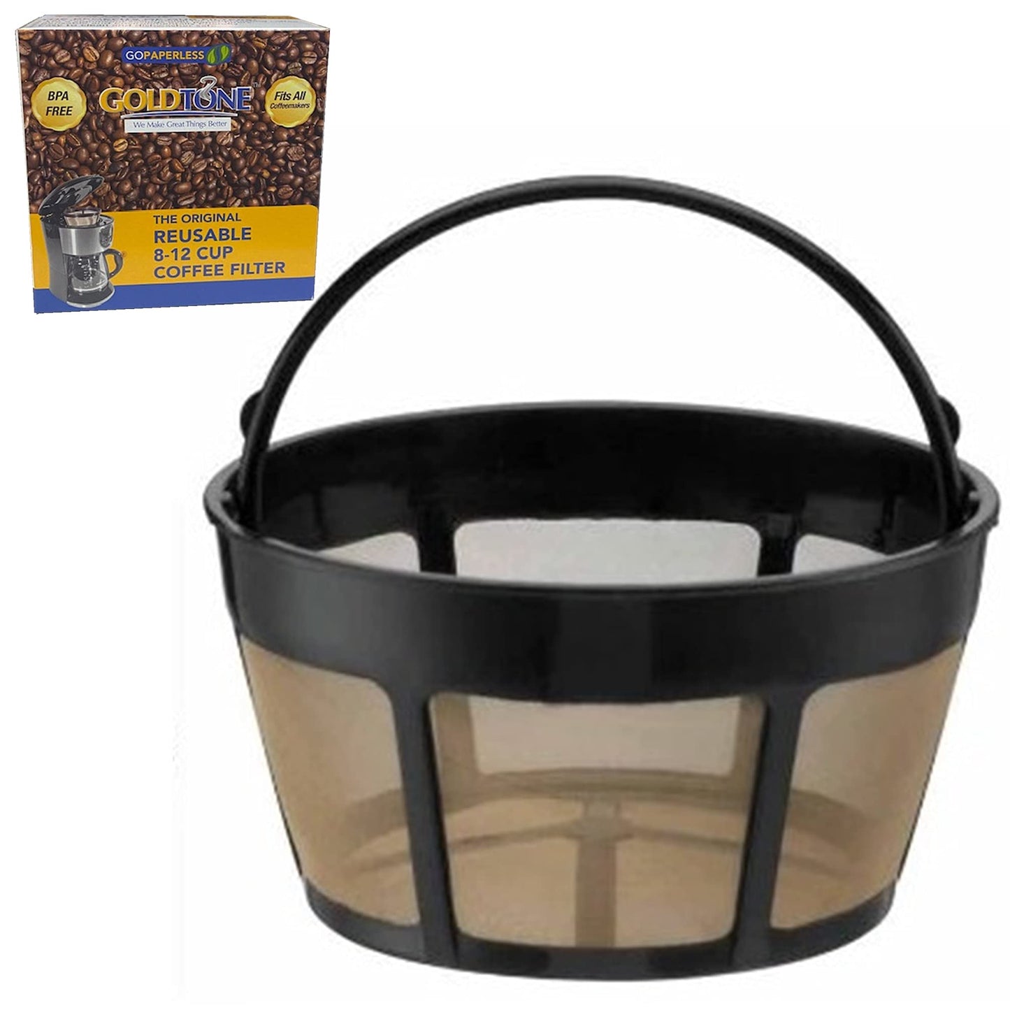 GOLDTONE Reusable 8-12 Cup Basket Coffee Filter fits Hamilton Beach Coffee Makers and Brewers.