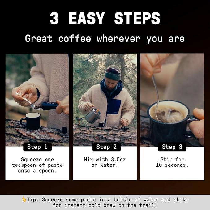 No Normal Dark Roast, Instant Coffee Paste (20 Cups x 3) – The Outdoor Coffee – Swiss-Made, Fairtrade Arabica Beans, Liquid Concentrate Alternative-Slightly Sweetened [3 Pack, 60 Cups Total]