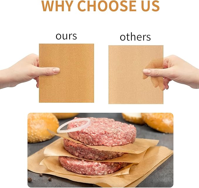 Hamburger Patty Paper Squares - burger paper 500 pieces, 5.5x5.5 in baking paper for burger press, ideal for smash burgers, burger pattie press paper