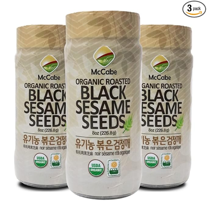 McCabe Organic Roasted Black Sesame, 8oz (3 Packs), USDA Organic Certified, CCOF Certified Organic, Roasted & Packed in USA