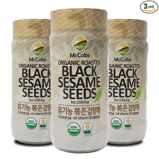 McCabe Organic Roasted Black Sesame, 8oz (3 Packs), USDA Organic Certified, CCOF Certified Organic, Roasted & Packed in USA